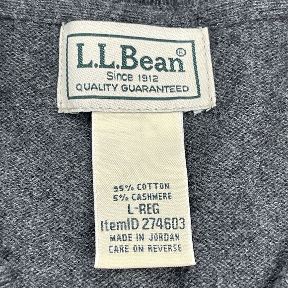 LL Bean Cotton Cashmere Sweater Mens Size Large Long Sleeve V Neck Dark Gray - Picture 3 of 7